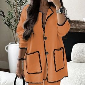 Women's Suit Fashion Casual Loose Solid Color Two-piece Set (Option: Orange-M)