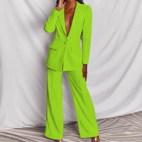 2pcs Casual Suit Lapel Button-down Blazer Jacket And Straight-leg Pants Office Commuting Business Trousers Set Clothing (Option: Green-M)