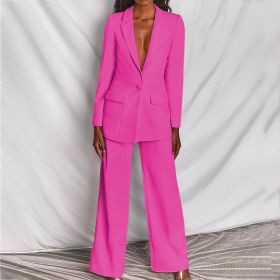 2pcs Casual Suit Lapel Button-down Blazer Jacket And Straight-leg Pants Office Commuting Business Trousers Set Clothing (Option: Rose Red-S)