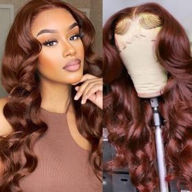 Reddish Brown 4x4 Lace Closure Human Hair Wig, Body Wave Wig, 150 Density (Option: 8 inch)