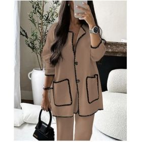 Women's Suit Fashion Casual Loose Solid Color Two-piece Set (Option: Camel-M)