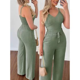 Women's Camisole Straight-leg Pants Casual Suit (Option: Light Green-L)