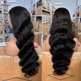 Wig Human Hair Body Wave Lace Front Wigs Wholesale Glueless Hd Lace Frontal Wigs For Black Women (Option: Black-26Inches-13X4CM)