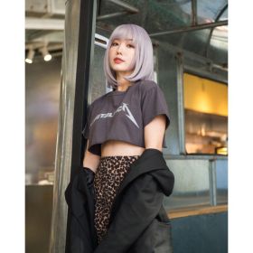 Self-pickup Medium-length Straight Hair Fully Machined Bangs Wig 14 Inches Natural Black Heat-resistant Fiber High Temperature Silk Wig Dyeable A (Option: SUE16SLVPURPLE)