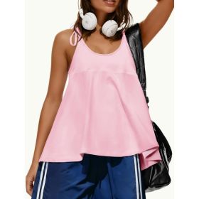 Fisoew Womens Workout Tank Tops Sleeveless Scoop Neck Racerback Loose Summer Active Running Gym Babydoll Shirts (Option: Pink-L)
