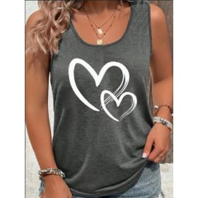 Hearts Print Crew Neck Tank Top, Casual Sleeveless Tank Top For Summer, Women's Clothing (Option: Grey-3XL)