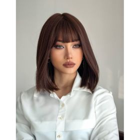 Self-pickup Shoulder-Length Layered Wigs With Bangs  14 Inch Peek-a-boo Color Black Mix Brown Mid-Length Wavy Wigs For Natural Black Women, Heat (Option: SUE66H)