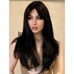 Self-pickup 18inch Natural Black Wig With Bangs Long Wavy Curly Glueless Fringe Unit Heat Resistant Synthetic Middle Part Full Machine Made No La (Option: SUE136H)