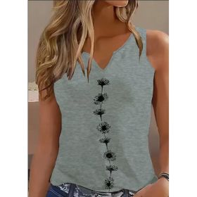 Floral Print Tank Top, Casual Notch Neck Summer Sleeveless Top, Women's Clothing (Option: Grey-S)