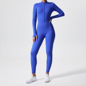Long Sleeve Outdoor Sports Jumpsuit Workout Clothes Zipper Training Skinny Hip Raise Yoga Clothes (Option: Bright Blue-XS)