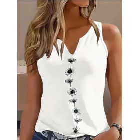 Floral Print Tank Top, Casual Notch Neck Summer Sleeveless Top, Women's Clothing (Option: WHITE-S)