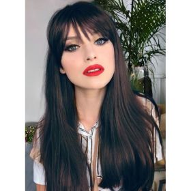 Self-pickup Long Natural Black Wigs For Women,Natural Black Wigs With Bangs Layered Shoulder Length Synthetic Wig For Daily Party  24 Inch (Option: SUE26)