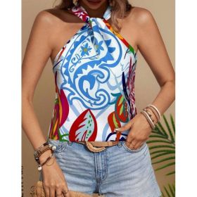 Printed Notched Neck Sleeveless Tank Top (Option: Style6-L)