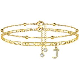 26 Letters Anklet Zircon Letters Simple (Option: J)