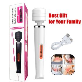 Cordless Handheld Powerful Vibrating Massager Wand Full Body Magic Therapy Motor (Color: White)