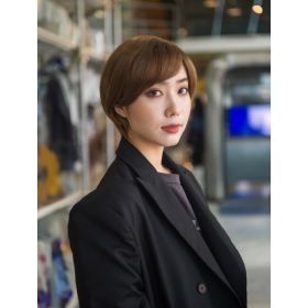 8 Inch Straight Short Bob Hair Flat Bangs Cute Central Dot Skin Top Heat Resistant Synthetic Wigs Natural Black --Only Supports Self-pickup. (Option: SUE156H)