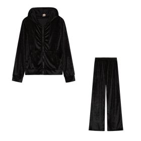 Fashion Rhinestone Velvet Sports And Leisure Suit Two-piece Set (Option: Black-S)
