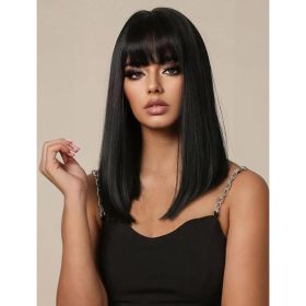 Self-pickup Medium-length Straight Hair Fully Machined Bangs Wig 14 Inches Natural Black Heat-resistant Fiber High Temperature Silk Wig Dyeable A (Option: SUE161B)