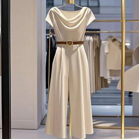 European And American Elegant Style Satin Jumpsuit (Option: S-Apricot)