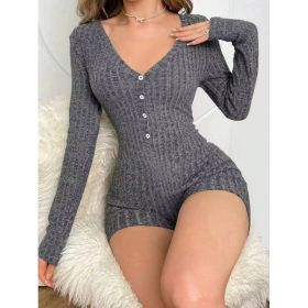 Women's Sexy Slim Fit Ribbed Knit Jumpsuit (Option: Grey-XS)