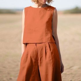 Women's Solid Color Retro Cotton And Linen Long Sleeve Loose Cotton Suit (Option: Orange-M)