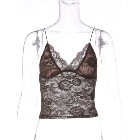 New Sexy Sheer Lace-trimmed Camisole (Option: Brown-M)