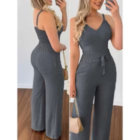 Women's Camisole Straight-leg Pants Casual Suit (Option: Dark Grey-3XL)
