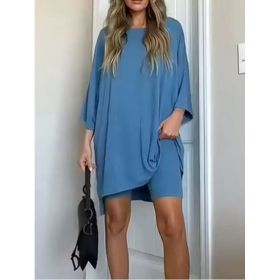 Women's Clothing Fashion Solid Color Loose T-shirt Tight Shorts Women (Option: Gray Blue-M)