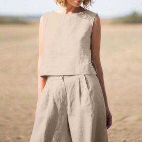 Women's Solid Color Retro Cotton And Linen Long Sleeve Loose Cotton Suit (Option: KHAKI-M)