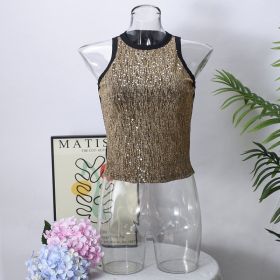Sexy Cropped Sleeveless Sequin Leopard Print Vest (Option: Gold-M)