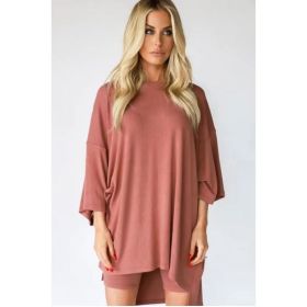 Women's Clothing Fashion Solid Color Loose T-shirt Tight Shorts Women (Option: Pink-M)