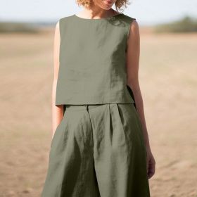 Women's Solid Color Retro Cotton And Linen Long Sleeve Loose Cotton Suit (Option: Army Green-5XL)