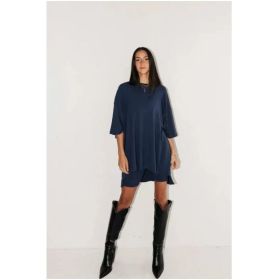 Women's Clothing Fashion Solid Color Loose T-shirt Tight Shorts Women (Option: Dark Blue-XS)