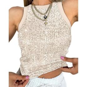 Sexy Cropped Sleeveless Sequin Leopard Print Vest (Option: Apricot-L)