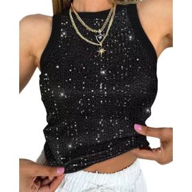 Sexy Cropped Sleeveless Sequin Leopard Print Vest (Option: Black-2XL)